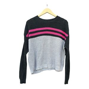American‎ Eagle Outfitters Women's Medium Grey Pink Color block Knit Sweater